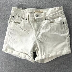Levi's Mid Length Jean Shorts Womens 27 White Denim 5-Pocket Stretch Cuffed Hem